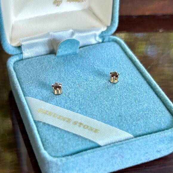 14K Gold Smoky Quartz Stud Vintage Earrings by Carla w/ Original Box - Picture 5 of 13